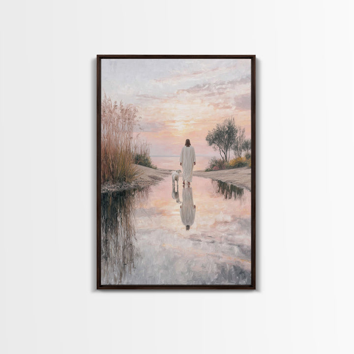 Moonlit Shepherd Road – Framed Canvas Print – Jesus Painting – Christian Art Canvas – Christian Wall Art – Christian Christmas Art – Large