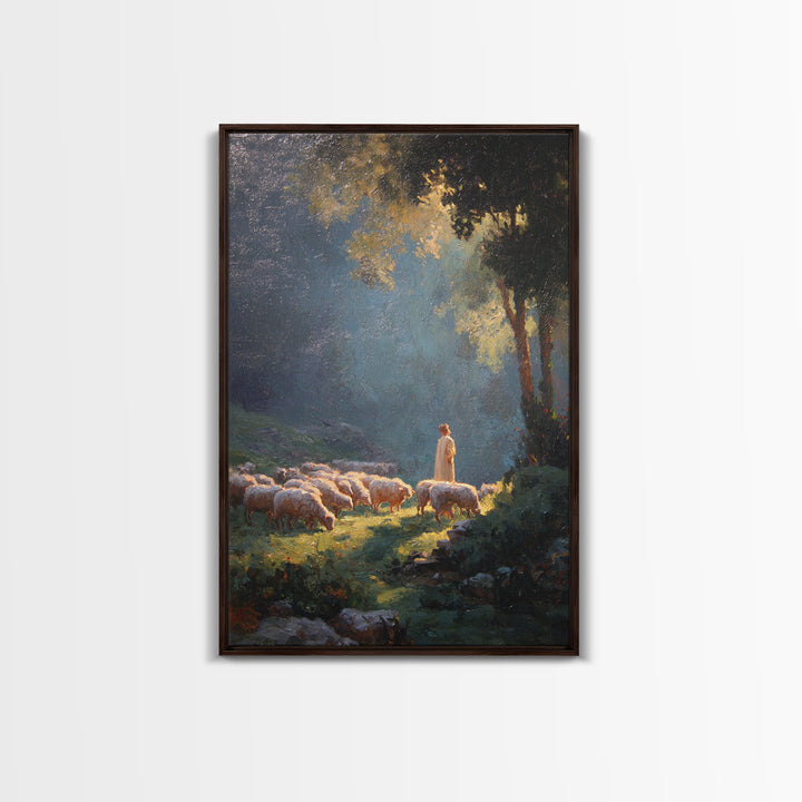 Morning Pasture Light | Framed Canvas Print | Christian Art Canvas | Christian Wall Art | Jesus Painting | Modern Christian Painting | Chri