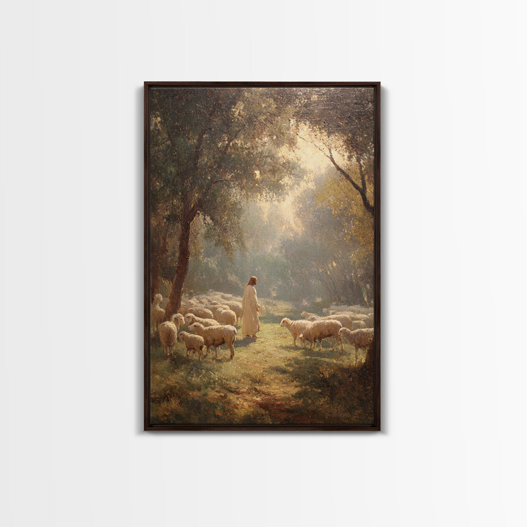 Shepherd’s Peace Meadow – Framed Canvas Print – Christian Wall Art – Jesus Painting – Christian Art Canvas – Christian Art Print – Large Ch