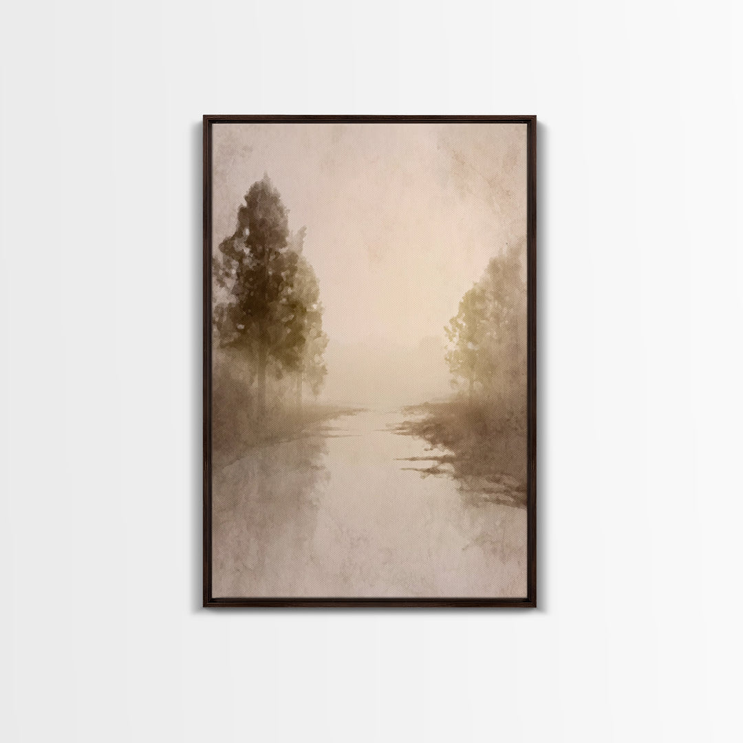 Misty River Hope – Framed Canvas Print – Christian Art Canvas – Christian Wall Art – Subtle Christian Art – Christmas Art – Christian Decor