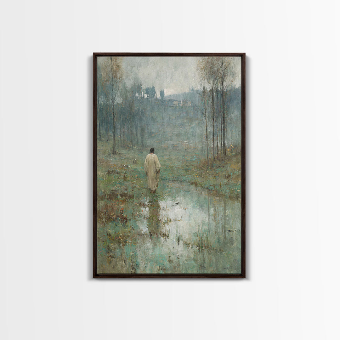 Morning Stillness, Framed Canvas Print, Christian Art Canvas, Christian Wall Art, Moody Christian Art, Jesus Painting, Christmas Art Prints