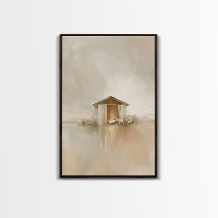 Quiet Manger Light, Framed Canvas Print, Christmas Wall Art, Christian Art Print, Minimalist Christian Art, Christian Christmas Art, Christ