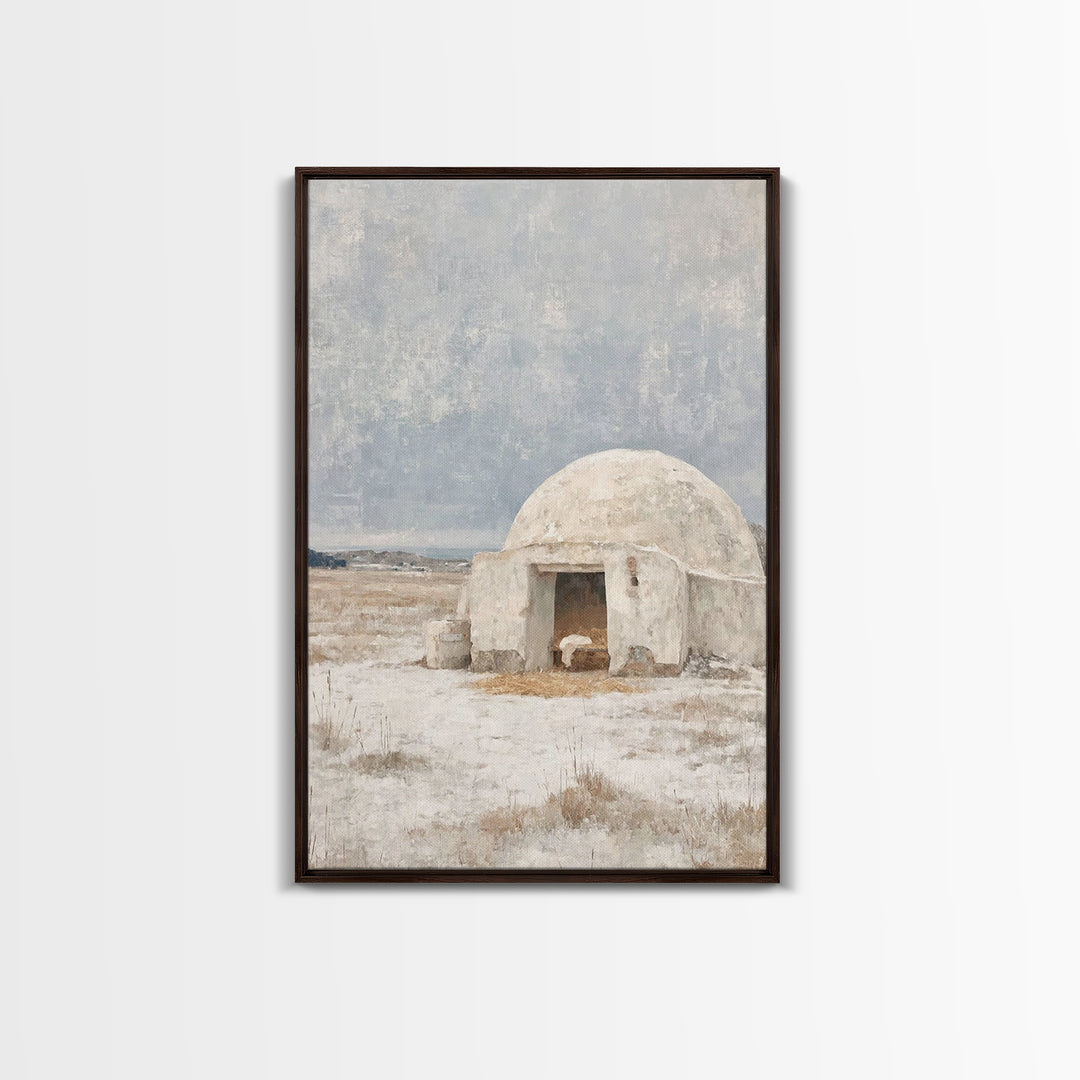 Humble Shelter Grace | Framed Canvas Print | Christian Art Canvas | Christmas Art Prints | Christian Wall Art | White Christmas Art | Chris
