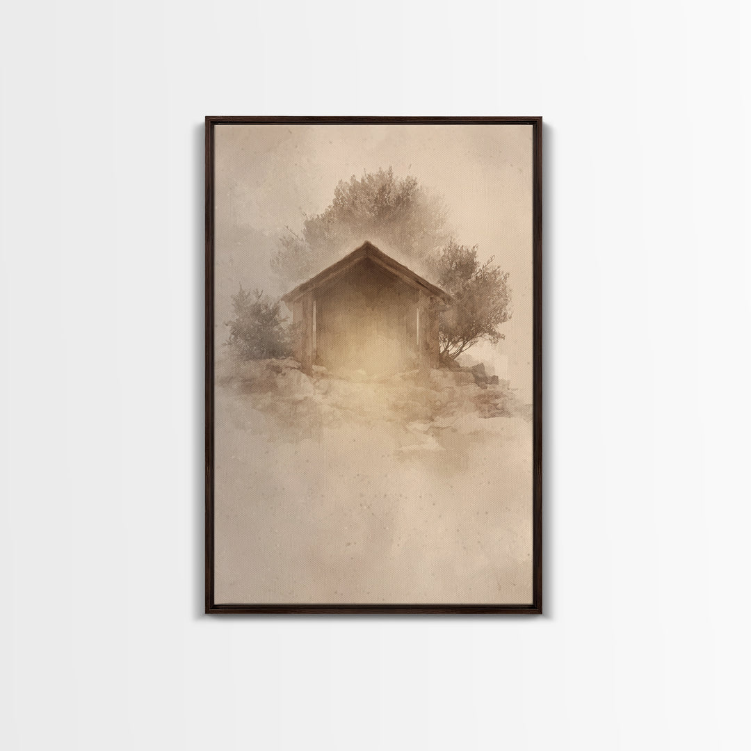 Holy Manger Glow, Framed Canvas Print, Framed Christmas Art, Christian Art Canvas, Christmas Wall Art, Christian Christmas Decor, Christian