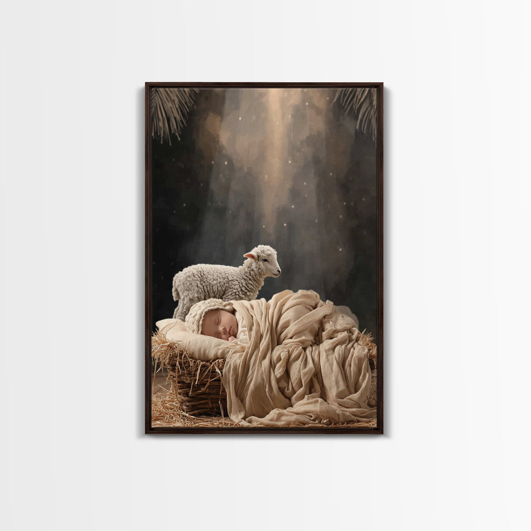 Heaven’s Little One, Framed Canvas Print, Jesus Christmas Art, Christian Art Canvas, Christian Decor For Home, Christian Art Painting, Chri