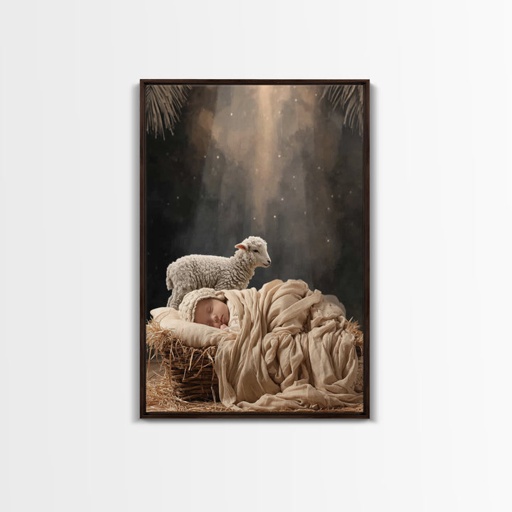 Heaven’s Little One, Framed Canvas Print, Jesus Christmas Art, Christian Art Canvas, Christian Decor For Home, Christian Art Painting, Chri