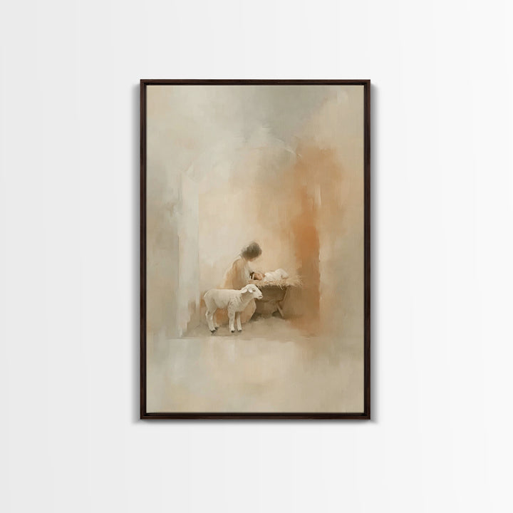 Blessed Manger Scene | Framed Canvas Print | Christian Art Print | Christian Christmas Decorations | Jesus Christmas Art | Christian Painti