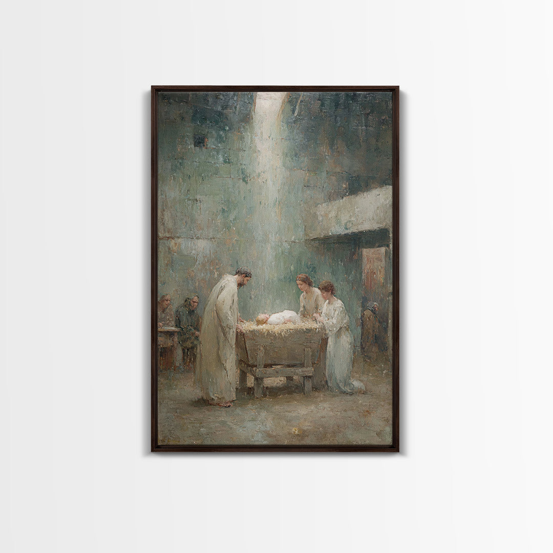 Nativity Blessing, Framed Canvas Print, Christian Wall Art, Birth Of Jesus Painting, Christian Christmas Art, Vintage Christian Art, Christ