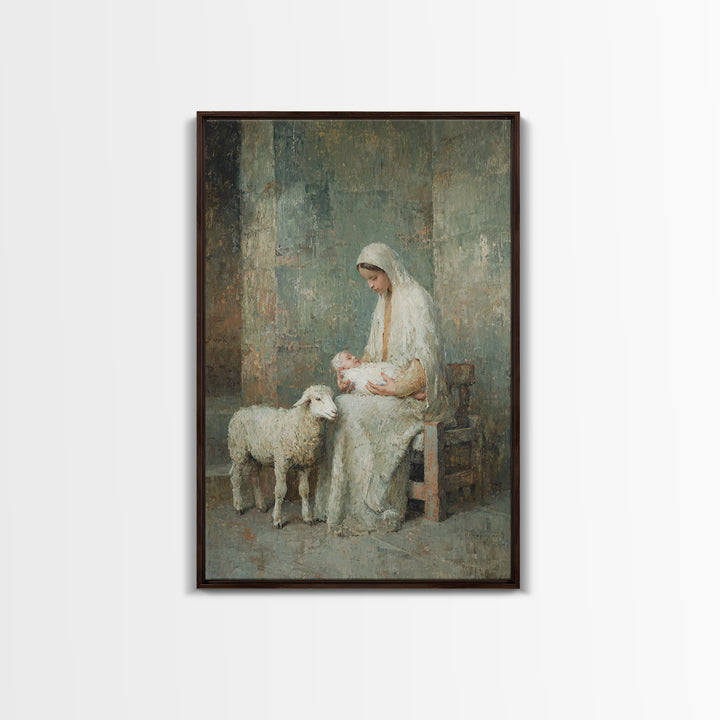 Mother’s Gentle Hope – Framed Canvas Print – Christian Art Painting – Mary And Jesus Painting – Vintage Christian Art – Christian Wall Art