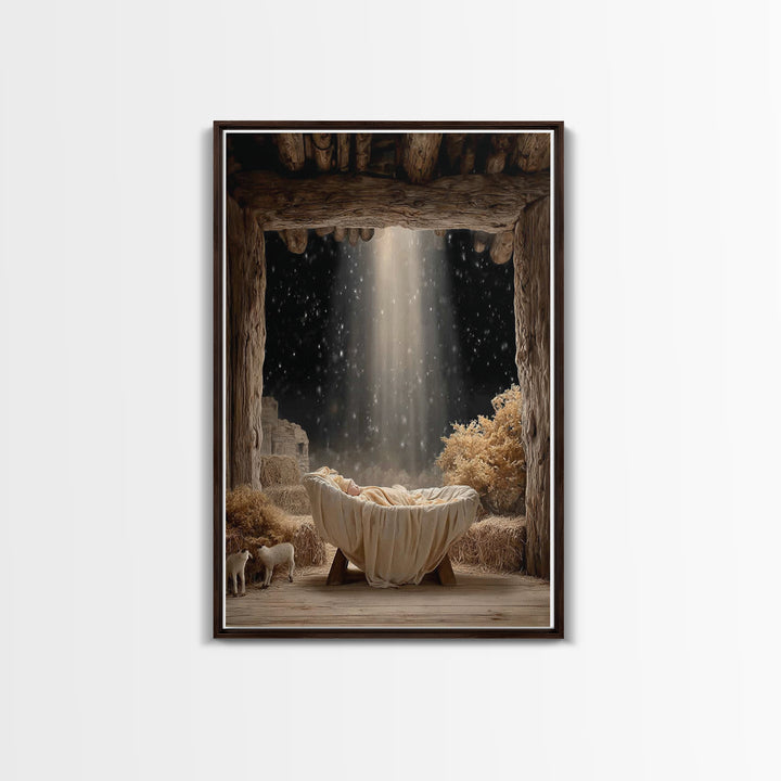 Heaven’s Infant Glow – Framed Canvas Print – Christian Christmas Art – Christmas Wall Art – Christian Art Canvas – Modern Christian Art – C