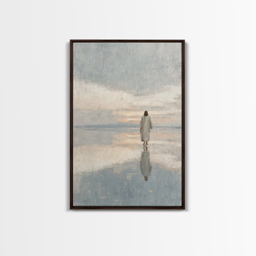 Quiet Water Crossing, Framed Canvas Print, Christian Wall Art, Jesus Painting, Christian Art Canvas, Christian Christmas Art, Christian Dec