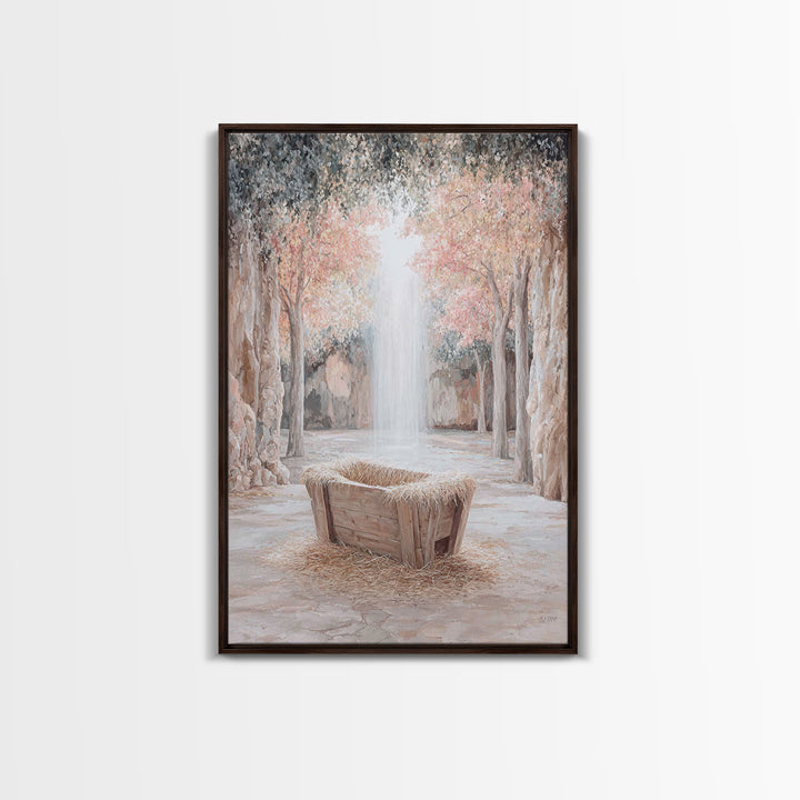 Garden Manger Glow, Framed Canvas Print, Christian Wall Art, Christian Art Canvas, Christmas Art Prints, Modern Christian Art, Christian Ch