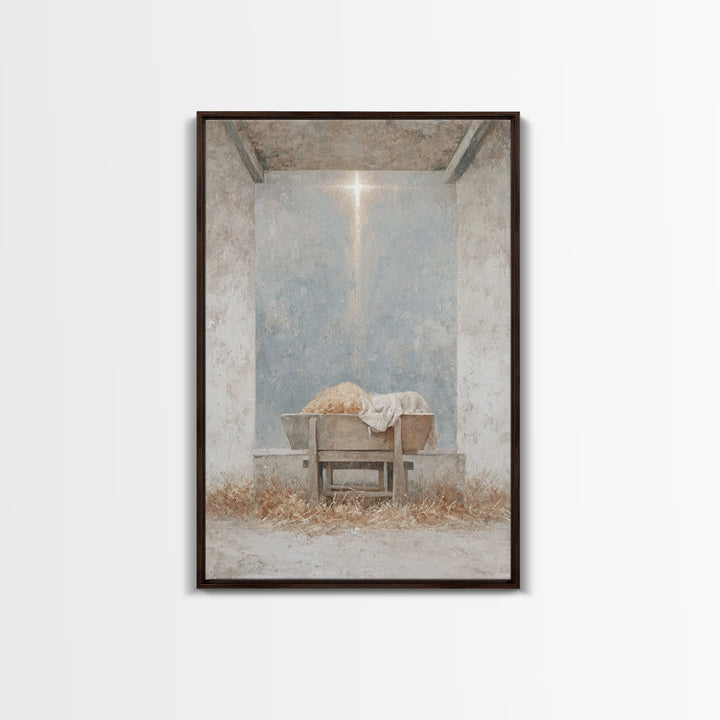 Humble Cradle Light, Framed Canvas Print, Christian Art Canvas, Christmas Wall Art, Subtle Christian Art, Christian Christmas Art, Modern C