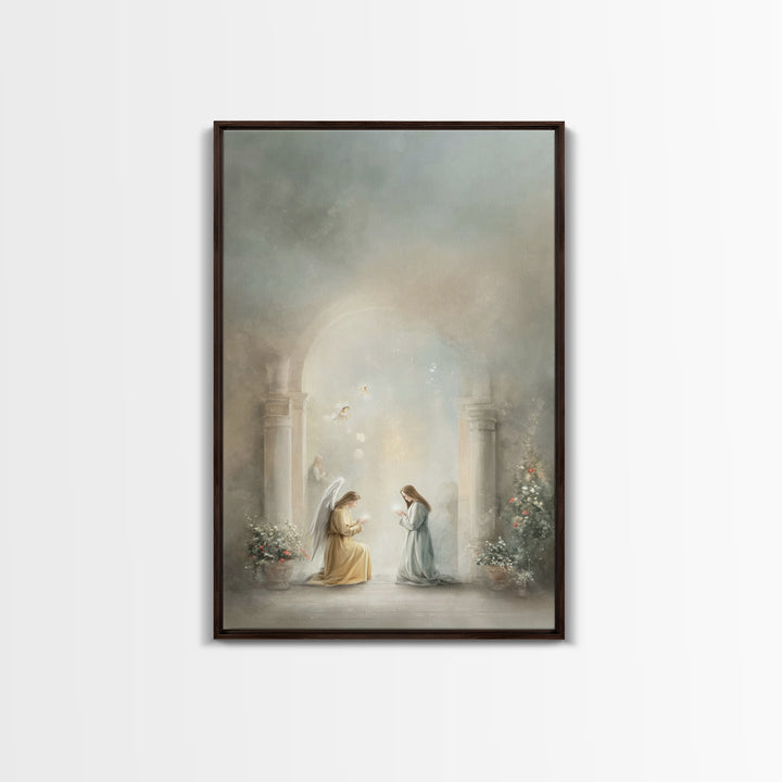 Heavenly Annunciation – Framed Canvas Print – Christian Wall Art – Christian Art Canvas – Vintage Christian Art – Christian Christmas Art