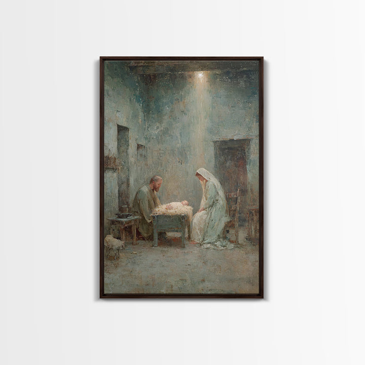 Holy Night Family – Framed Canvas Print – Christian Christmas Art – Christian Wall Art – Birth Of Jesus Painting – Christmas Art Prints – C