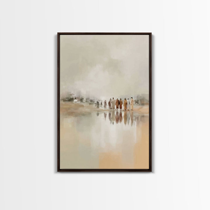 Gathered At Waters, Framed Canvas Print, Christian Art Prints, Christian Wall Art, Abstract Christian Art, Minimalist Christian Art, Christ