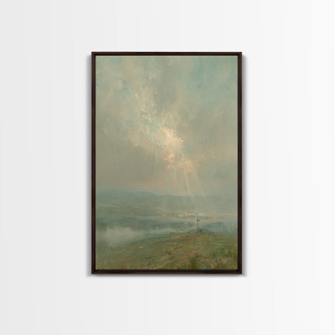 Cross On Horizon – Framed Canvas Print – Christian Art Work – Christian Wall Art – Subtle Christian Art – Christian Art Canvas – Christian