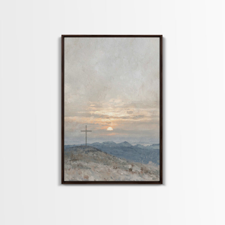 Hillside Sunrise, Framed Canvas Print, Christian Art Prints, Christian Wall Art, Christian Art Canvas, Subtle Christian Paintings, Christia