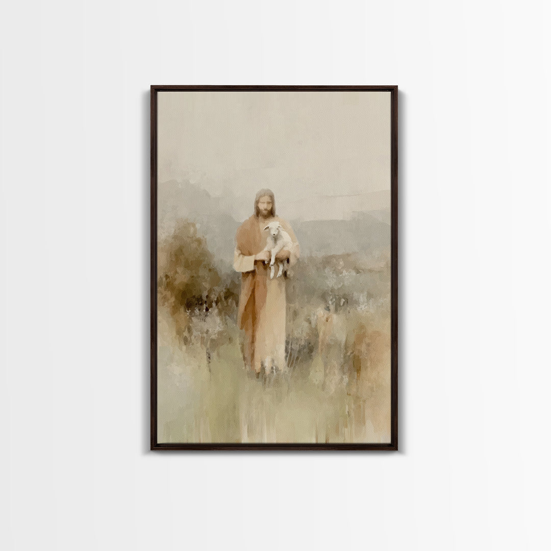 Shepherd’s Embrace, Framed Canvas Print, Christian Art Prints, Jesus Painting Canvas, Moody Christian Art, Christian Art Canvas, Christian