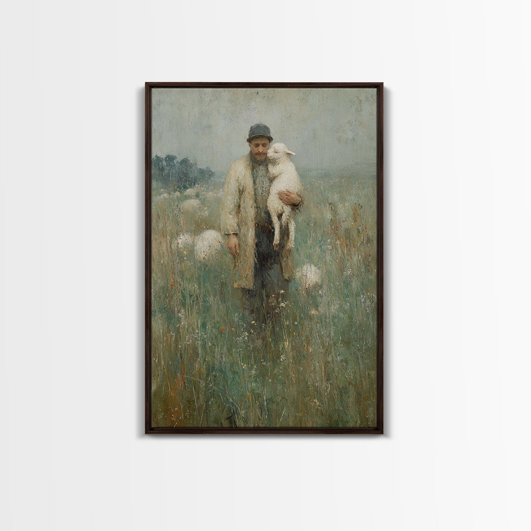 Guardian Of Lambs | Framed Canvas Print | Jesus Wall Art | Christian Art Canvas | Modern Christian Painting | Christian Art | Christian Dec