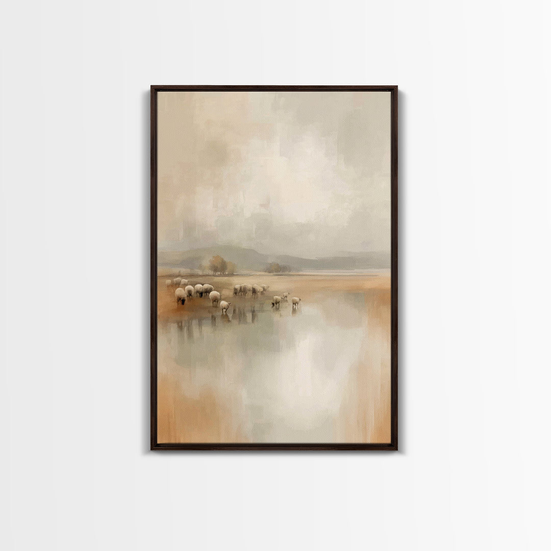 Quiet Pasture Dawn, Framed Canvas Print, Christian Wall Art, Christian Art Canvas, Subtle Christian Art, Christmas Art Prints, Modern Chris