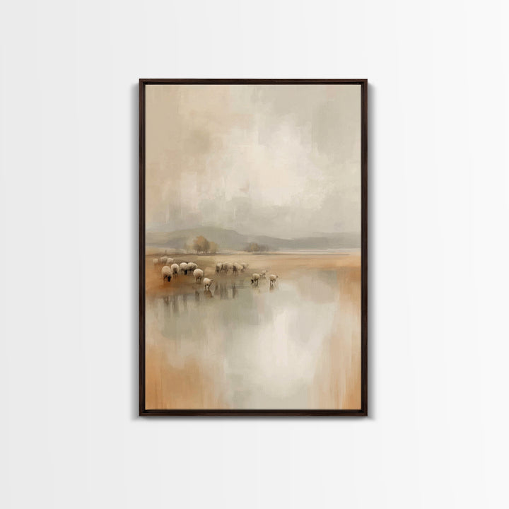 Quiet Pasture Dawn, Framed Canvas Print, Christian Wall Art, Christian Art Canvas, Subtle Christian Art, Christmas Art Prints, Modern Chris