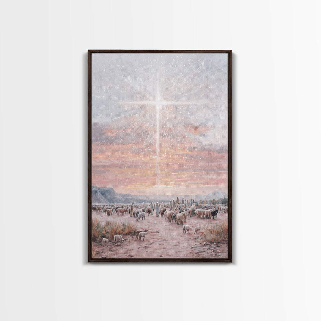 Holy Night Glow, Framed Canvas Print, Christian Christmas Art, Christmas Wall Art, Christian Art Canvas, Moody Christmas Art, Christian Art