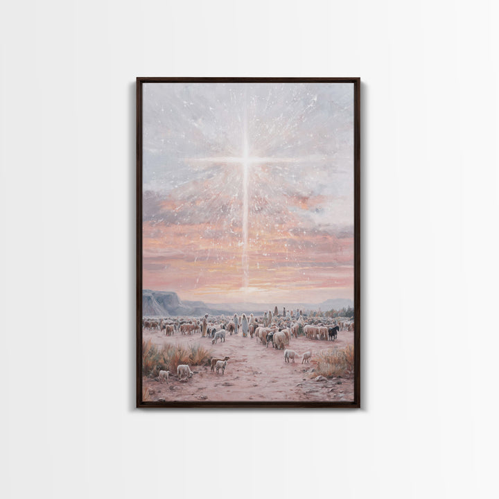 Holy Night Glow, Framed Canvas Print, Christian Christmas Art, Christmas Wall Art, Christian Art Canvas, Moody Christmas Art, Christian Art