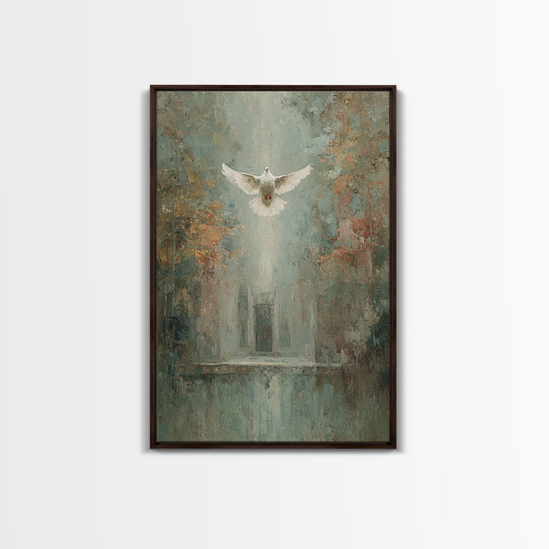 Sanctuary Dawn Dove, Framed Canvas Print, Christian Art Canvas, Christian Wall Art, Christian Art, Christian Decor, Christian Christmas Art