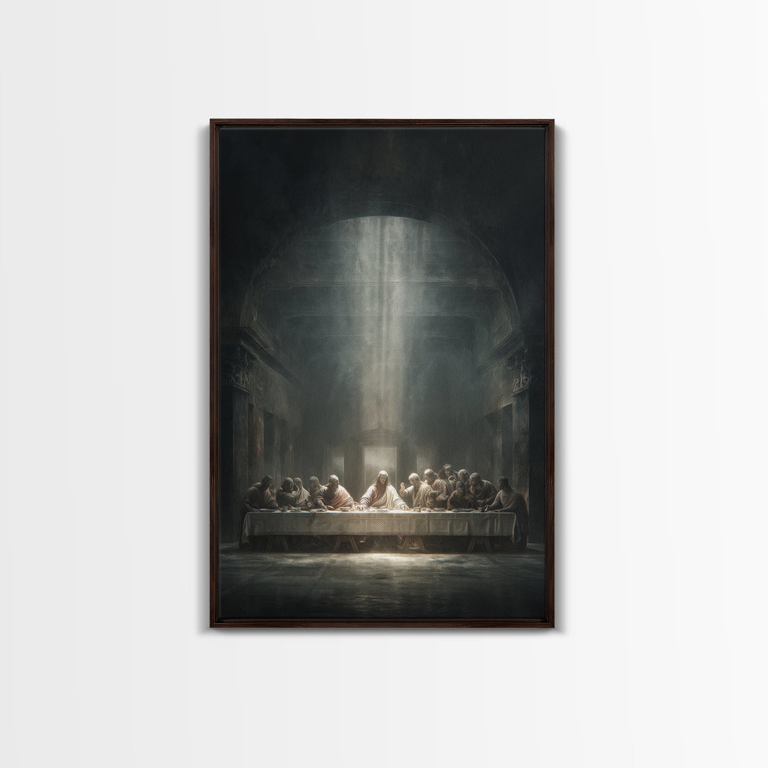 Divine Banquet Light, Framed Canvas Print, Christian Wall Art, Christian Art Canvas, Moody Christian Art, Jesus Painting, Christian Decor