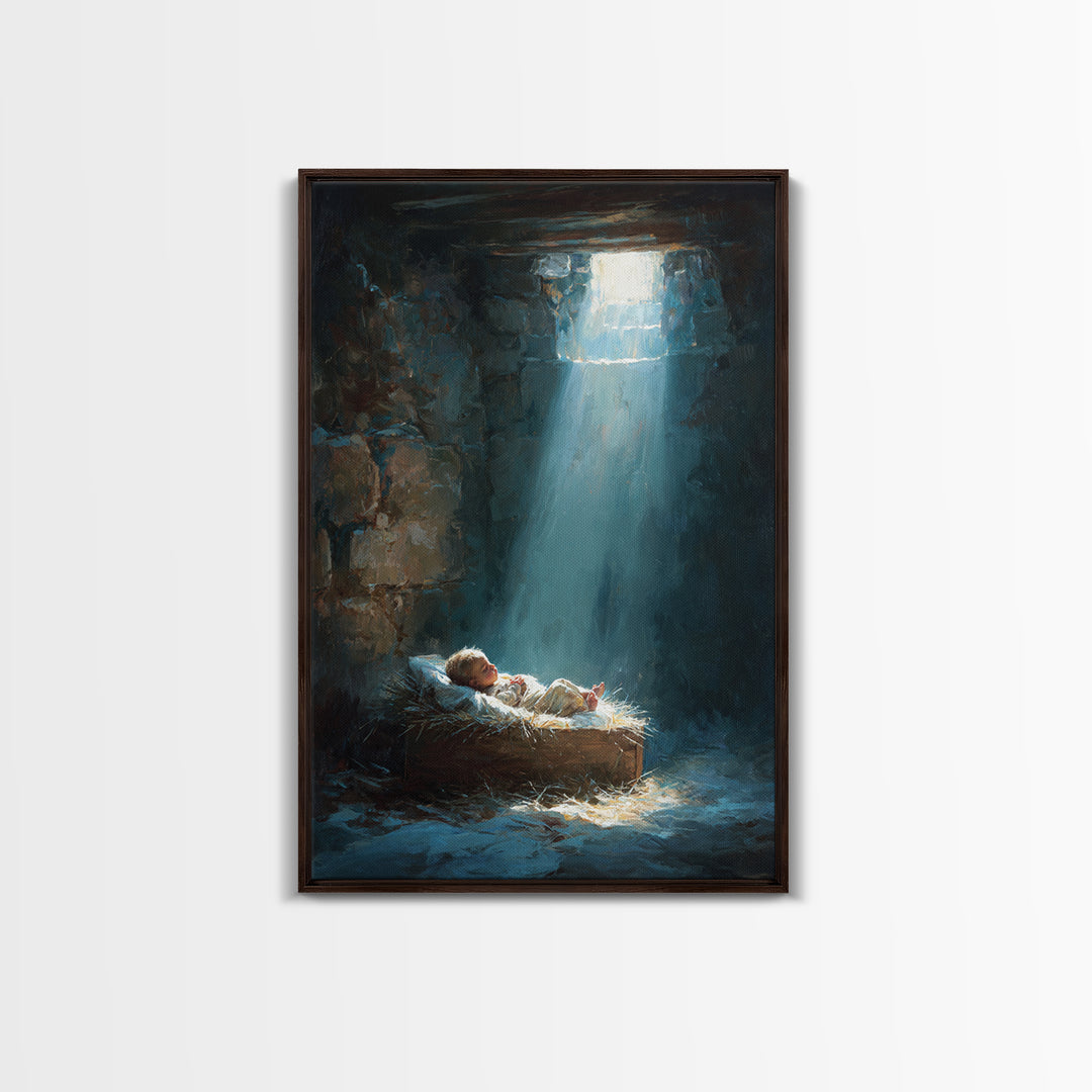 Holy Manger Light – Framed Canvas Print – Christian Wall Art – Christian Art Canvas – Jesus Christmas Art – Christmas Art – Christian Decor