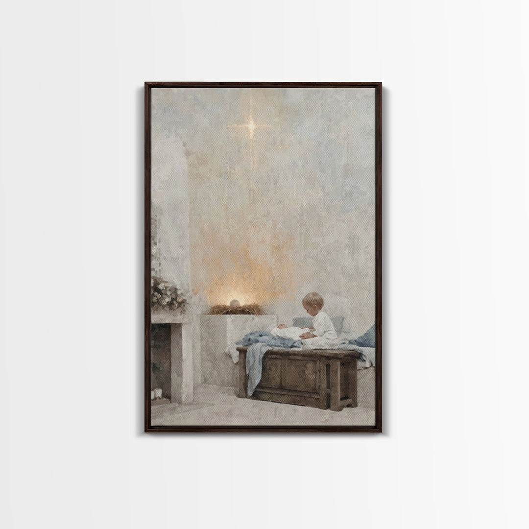 Heaven’s Quiet Gift, Framed Canvas Print, Christmas Art, Christian Wall Art, Christian Christmas Art, Jesus Christmas Art, Christian Art Ca