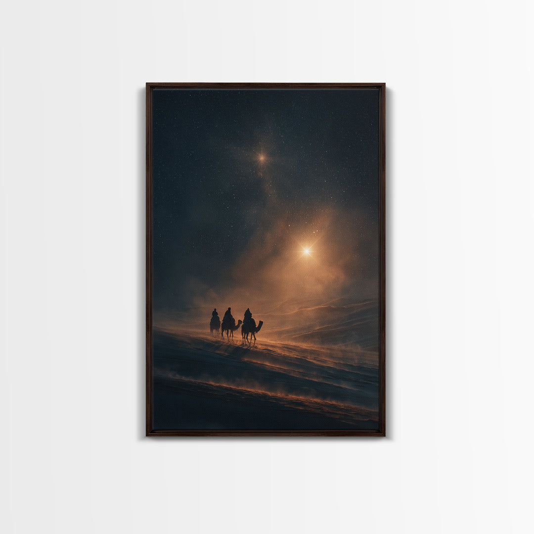 Heavenly Light Rise – Framed Canvas Print – Christmas Wall Art – Christian Art Canvas – Christian Christmas – Jesus Painting – Modern Chris