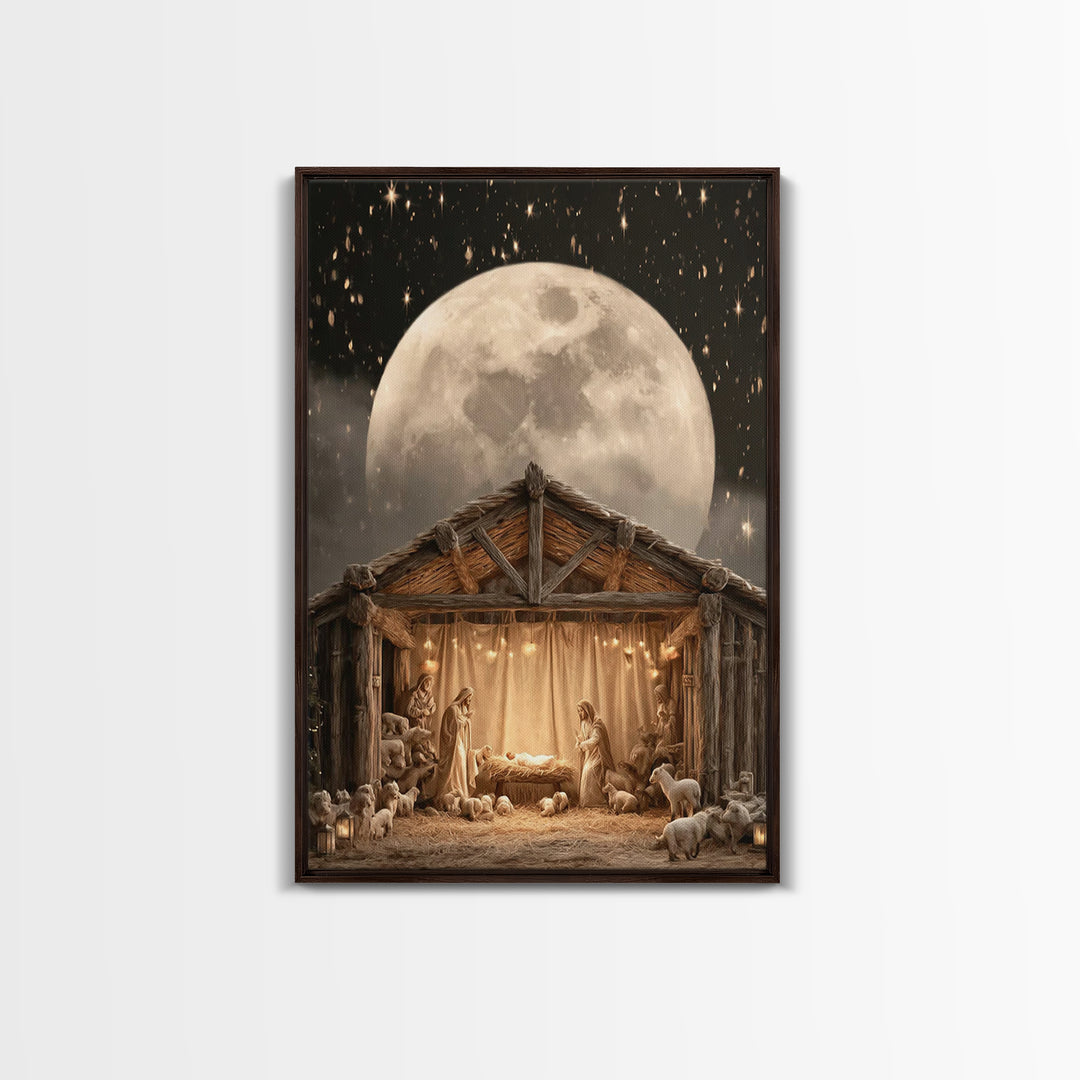 Moonlit Nativity, Framed Canvas Print, Christian Wall Art, Christian Art Canvas, Christmas Art, Christian Christmas Art, Christian Gift Ide