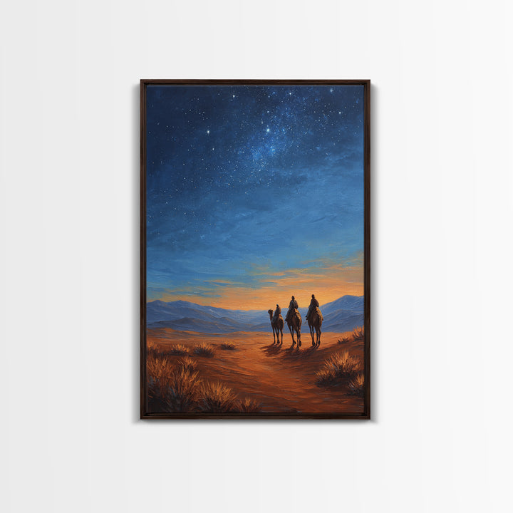 Starry Desert Trail – Framed Canvas Print – Christian Art Canvas – Christmas Art Prints – Christian Christmas Art – Christian Wall Art
