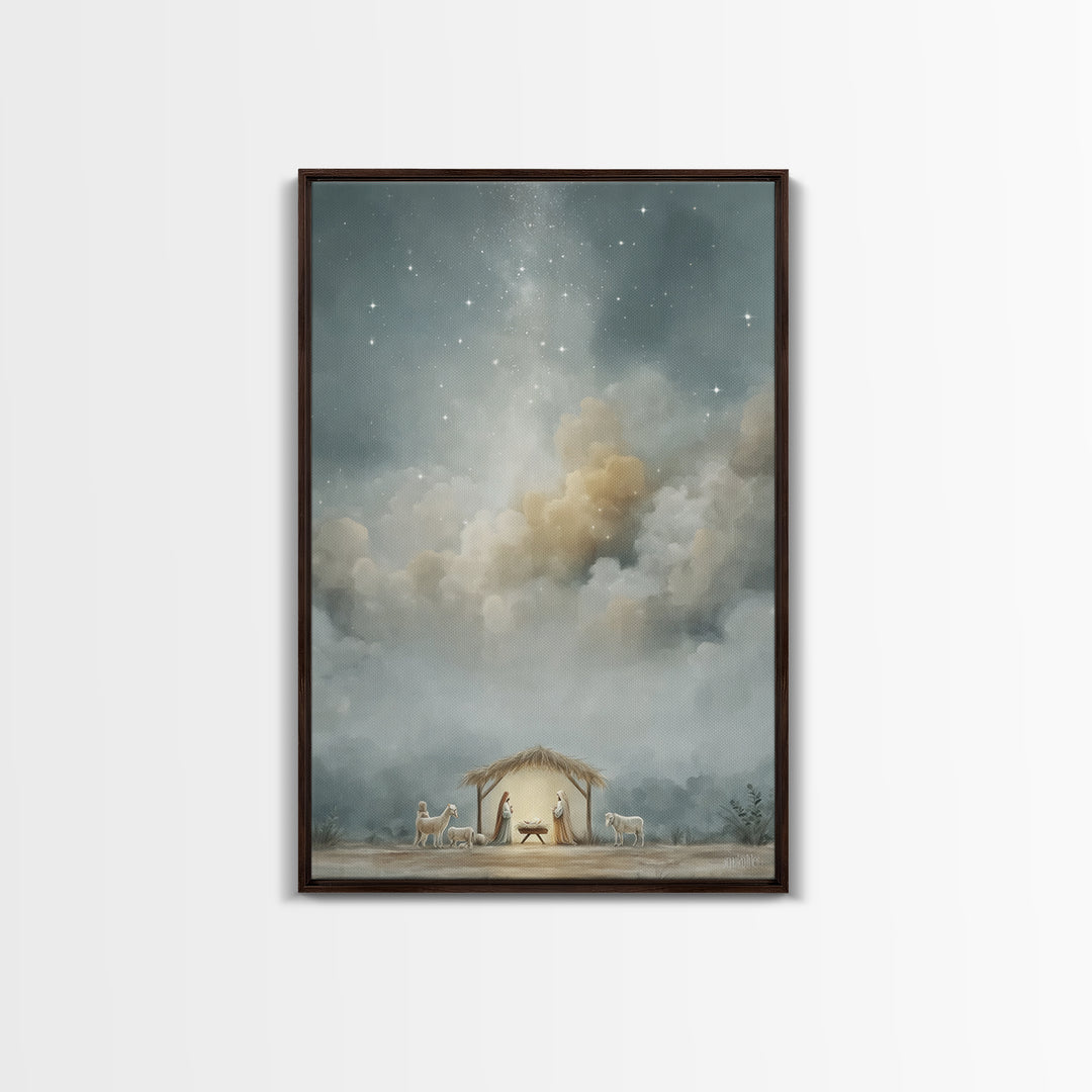 Starfilled Midnight, Framed Canvas Print, Christian Wall Art, Christian Art Canvas, Christmas Art, Christian Christmas Art, Christian Decor