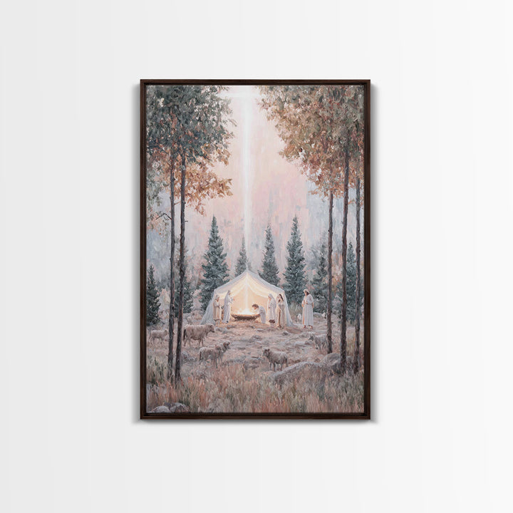 Forest Nativity Dawn – Framed Canvas Print – Christian Wall Art – Christian Art Canvas – Christmas Art – Christian Christmas Art – Christia