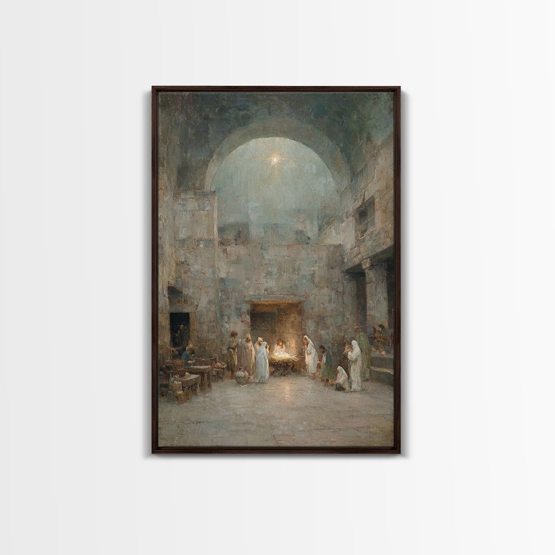 Holy Night Promise | Framed Canvas Print | Christian Wall Art | Christmas Art Prints | Jesus Christmas Art | Christian Art Canvas | Vintage