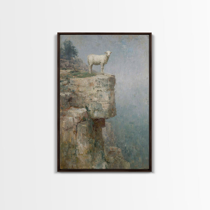 Lone Cliff Lamb – Framed Canvas Print – Christian Wall Art – Christian Art Canvas – Pastoral Scenery – Christian Art Print – Subtle Christi