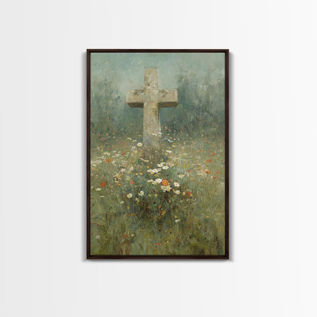 Field Of Mercy - Framed Canvas Print - Christian Art Print - Vintage Christian Art - Christian Wall Art - Christian Painting - Christian Ho