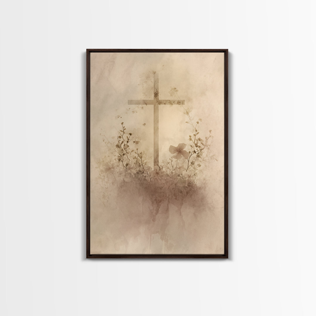 Quiet Cross Light - Framed Canvas Print - Minimalist Christian Art - Christian Wall Art - Subtle Christian Art - Christian Art Canvas - Chr