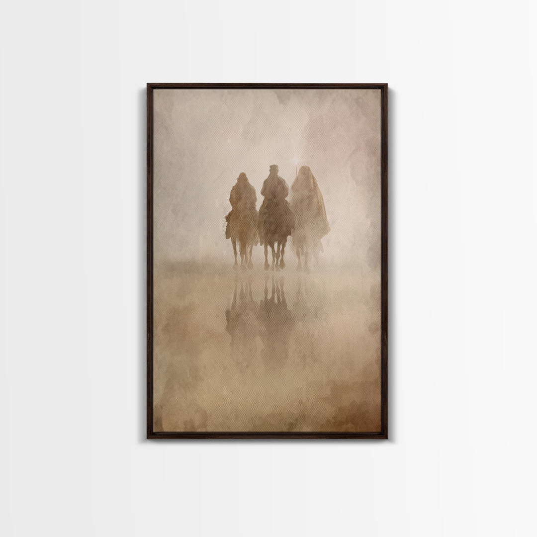 Misty Caravan – Framed Canvas Print – Christian Wall Art – Christian Art Canvas – Christian Christmas Art – Christmas Art – Jesus Painting