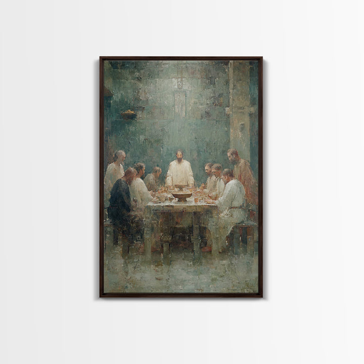 Sacred Supper Glow, Framed Canvas Print, Christian Wall Art, Christian Art Canvas, Moody Christian Art, Jesus Painting, Christian Gift, Chr