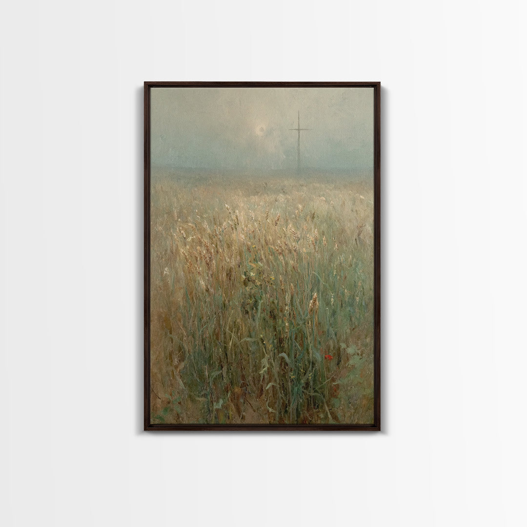 Wheatland Cross, Framed Canvas Print, Christian Art Canvas, Christian Wall Art, Vintage Christian Art, Christian Gift, Subtle Christian Art