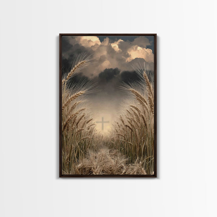 Stormlit Harvest | Framed Canvas Print | Christian Wall Art | Christian Art Canvas | Moody Christian Art | Christian Gift | Christian Paint