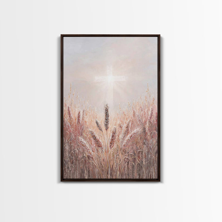 Rose Dawn Cross – Framed Canvas Print – Christian Art Canvas – Christian Wall Art – White Christmas Art – Christian Christmas Decor – Chris
