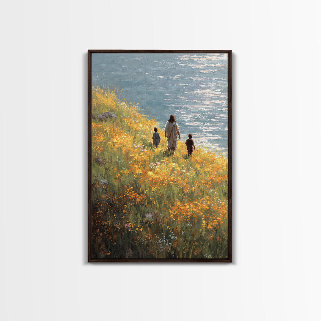 Riverside Shepherd, Framed Canvas Print, Christian Wall Art, Christian Art Canvas, Modern Christian Art, Christian Gift, Christian Decorati