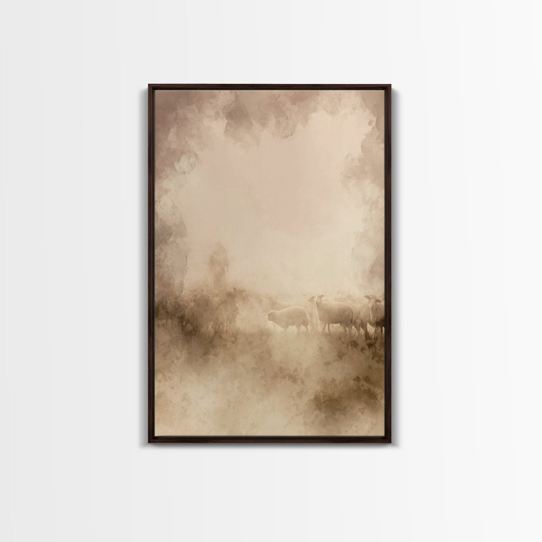 Pasture Morning – Framed Canvas Print – Christian Painting – Jesus Painting – Christian Wall Art – Christian Art Canvas – Moody Christian A