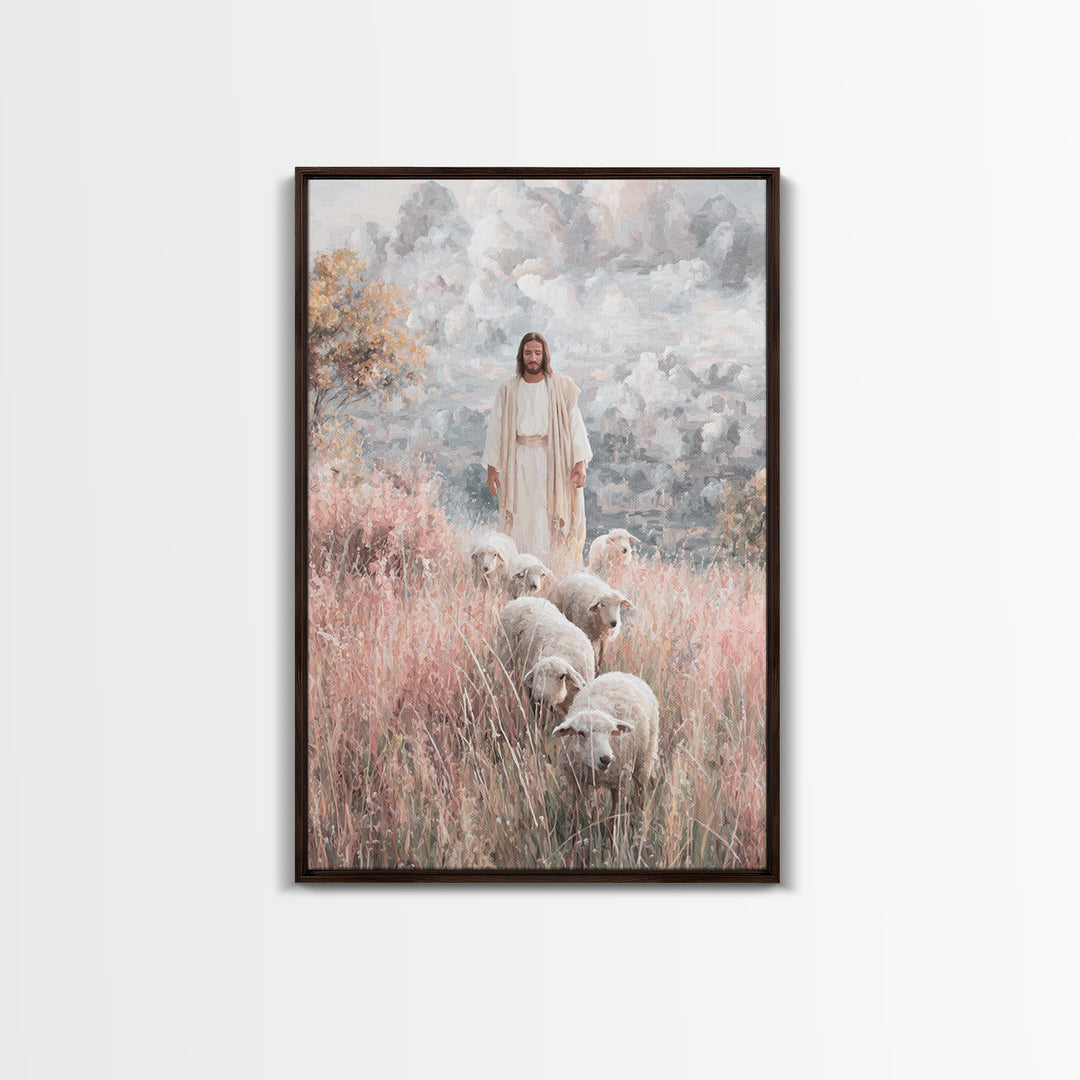 Heavenly Shepherd – Framed Canvas Print – Christian Wall Art – Jesus Painting – Christian Art Canvas – Christian Gift – Christian Christmas