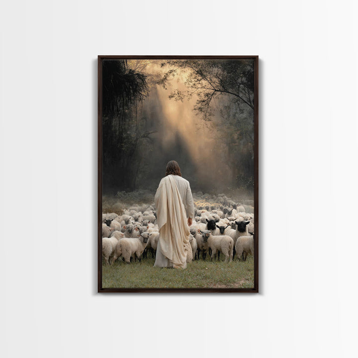 Dawn Of The Shepherd – Framed Canvas Print – Christian Wall Art – Jesus Painting – Christian Art Canvas – Christian Art – Moody Christian A